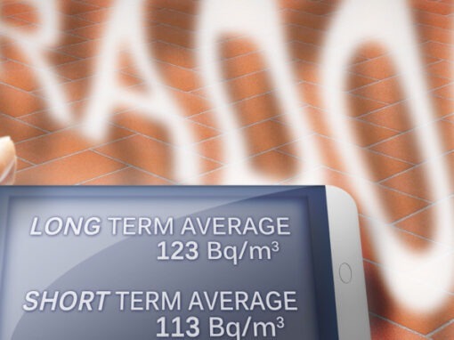 Portable information device for monitoring radioactive gas radon - concept image with radon gas coming out from a cracked floor So gross sind Aengste – und so gross die