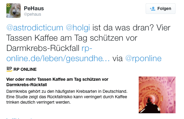 Tweet zu der oben genannten Schlagzeile.