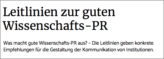 Leitlinien zur guten Wissenschafts-PR